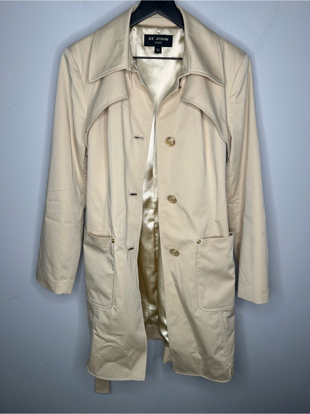 St. John Cream Button-Front Trench Coat Size M - Picture 8 of 11